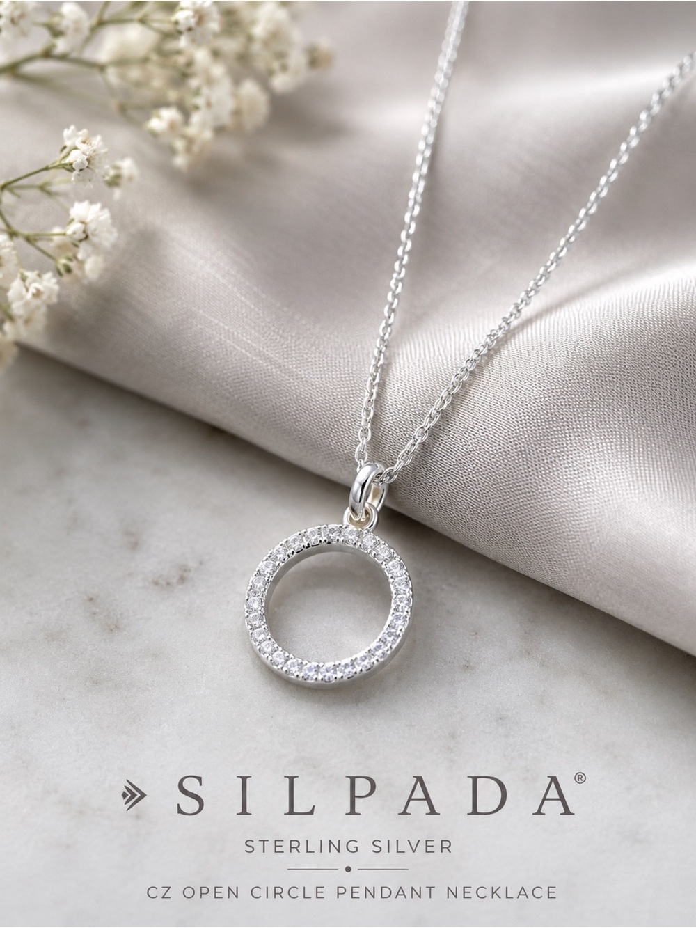Silpada Brillante CZ Open Circle Pendant Sterling Silver Necklace NWT